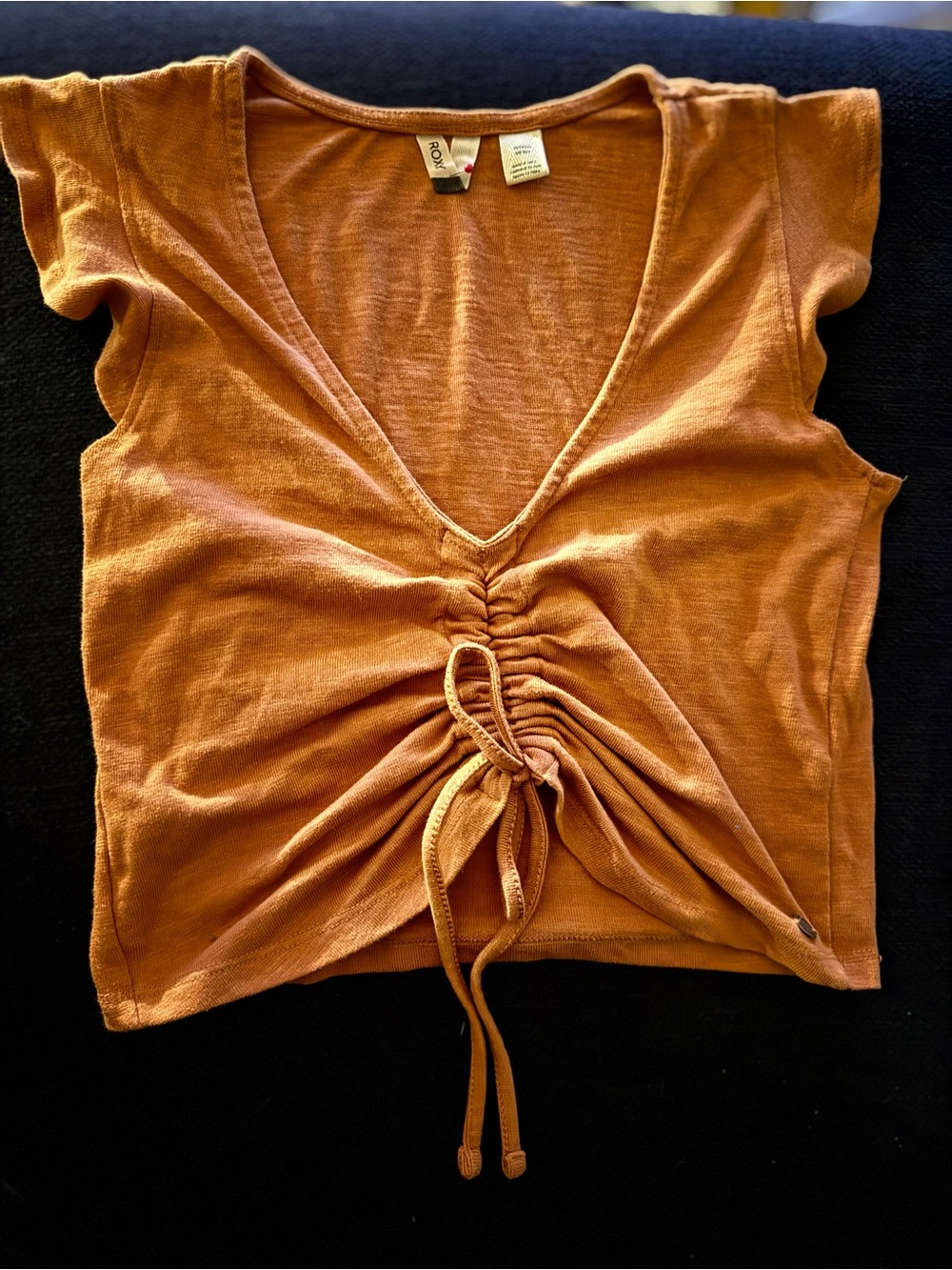 ROXY Burnt Orange / Rust Tie-Front V-Neck Crop Top